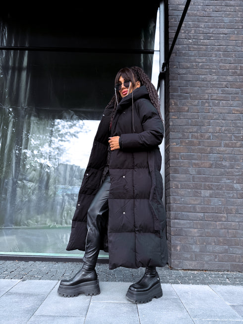BLACK long jacket with hood "BEST CHOICE" FC85